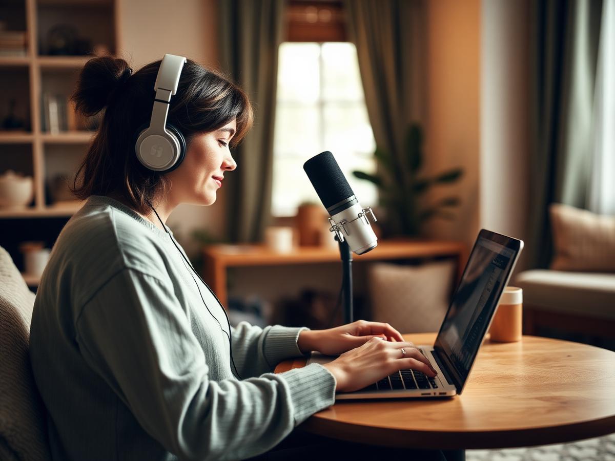 Online-Gesangsstunde mit Laptop und Mikrofon